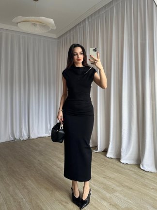 EVA Midi Elbise 8723 - Siyah - 3