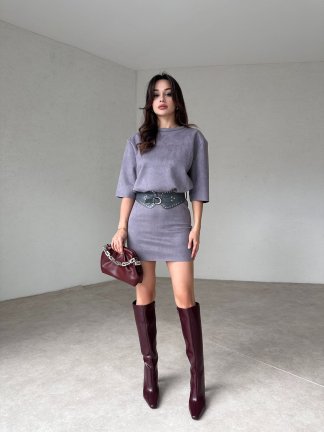 EVANGELİNE Midi Elbise 7534 - Gri - 2