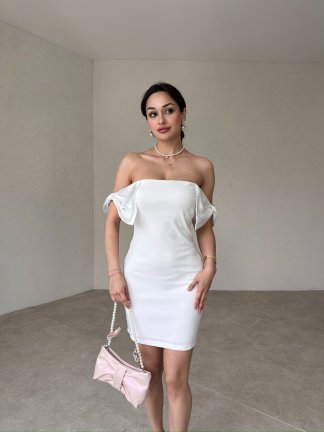 EVERSON Mini Elbise 1176 - Beyaz - 2