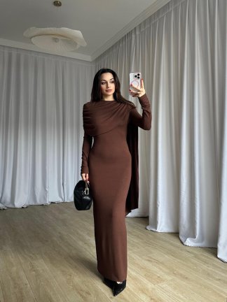 EVORİ Maxi Elbise 8714 - Acı Kahve - 2