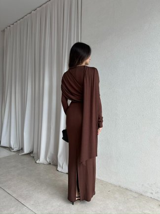 EVORİ Maxi Elbise 8714 - Acı Kahve - 4