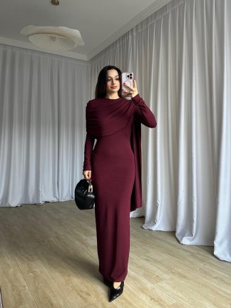 EVORİ Maxi Elbise 8714 - Bordo - 3