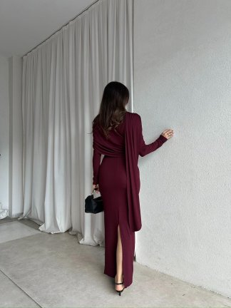 EVORİ Maxi Elbise 8714 - Bordo - 4