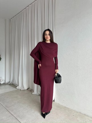EVORİ Maxi Elbise 8714 - Bordo 