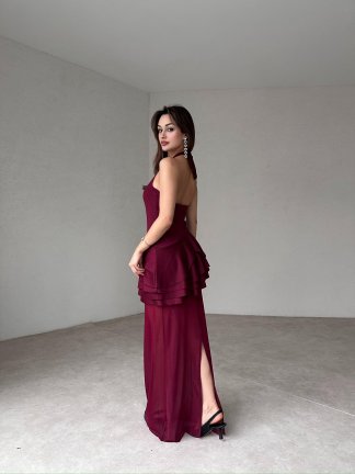 EWAN Maxi Elbise 1892 - Bordo - 2