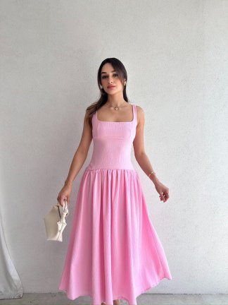 EYFEL Midi Elbise 3485 - Pembe 