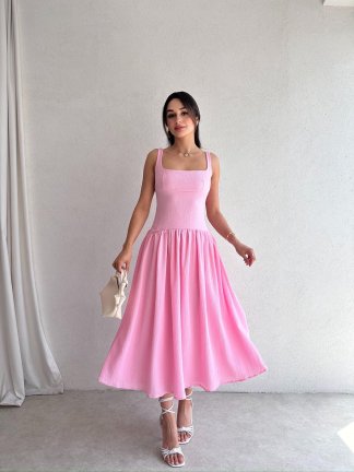 EYFEL Midi Elbise 3485 - Pembe 