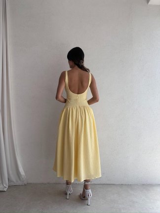 EYFEL Midi Elbise 3485 - Sarı - 3