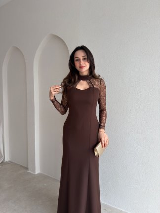 FABİO Maxi Elbise 9047 - Acı Kahve - 2