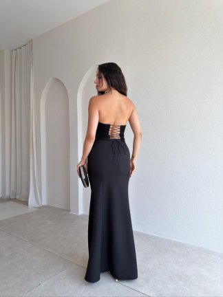FALSE Korse Detaylı Maxi Elbise 4206 - Siyah - 3