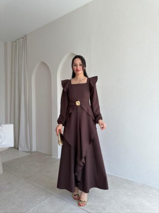 FAURA Maxi Elbise 6954 - Acı Kahve 