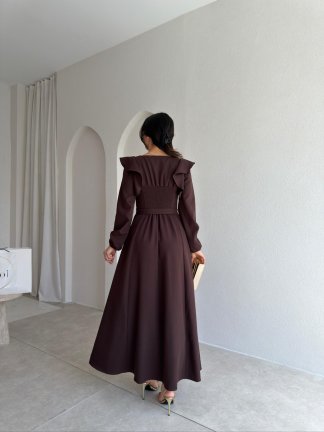 FAURA Maxi Elbise 6954 - Acı Kahve - 3