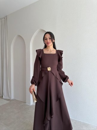 FAURA Maxi Elbise 6954 - Acı Kahve - 2
