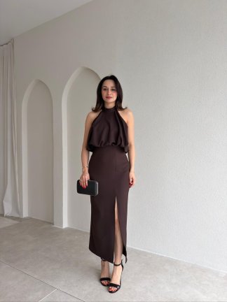 FAYOL Midi Elbise 7899 - Acı Kahve 