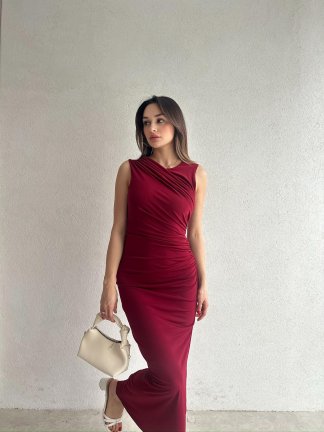 FELLER Maxi Elbise 5074 - Bordo - 1