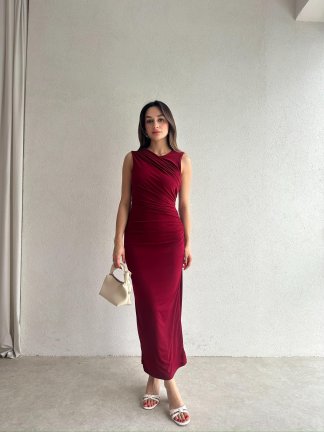 FELLER Maxi Elbise 5074 - Bordo - 2