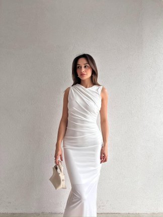 FELLER Maxi Elbise 5074 - Beyaz 