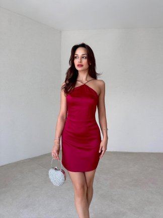 FERLİNDA Mini Elbise 3748 - Bordo 