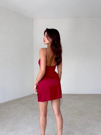 FERLİNDA Mini Elbise 3748 - Bordo - 2