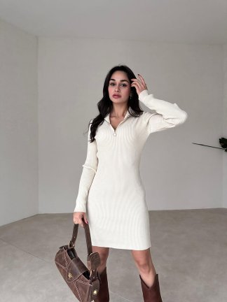 Fermuar Detaylı Mini NESTOR Elbise 8374 - Beyaz - 1