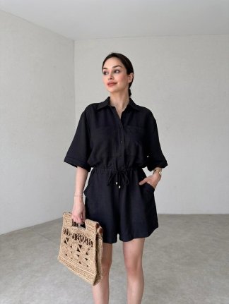 FİGURİNO Şortlu Tulum 9832 - Siyah - 1