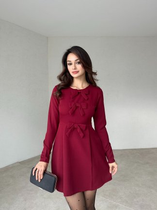Fiyonklu Mini ARİANA Elbise 3297 - Bordo 