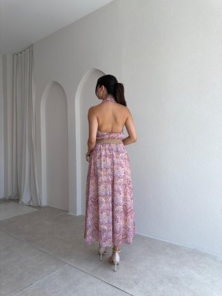 FLOWRA Kemerli Maxi Elbise 3774 - Lila - 3