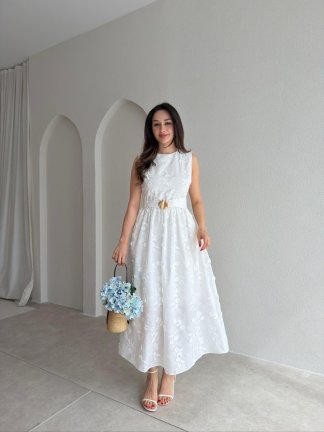 FORBES Çiçek Desenli Midi Elbise 9006 - Beyaz - 1