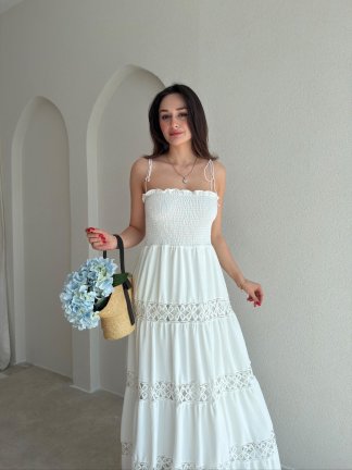 FOREMEN Maxi Elbise 9383 - Beyaz - 2