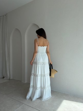 FOREMEN Maxi Elbise 9383 - Beyaz - 3