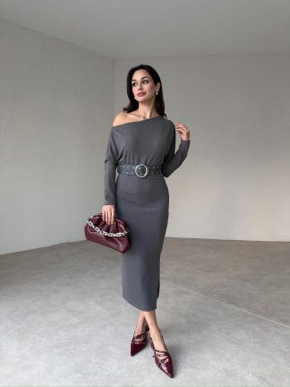 FORİSA Midi Elbise 5898 - Füme - 4