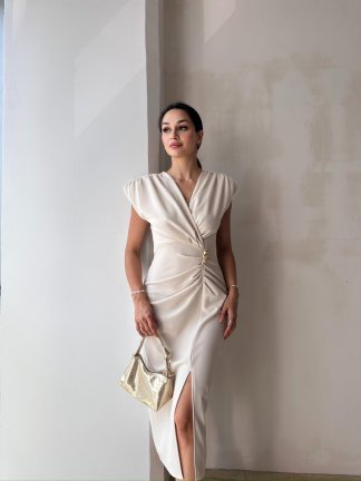 FOSTER Midi Elbise 8275 - Krem 