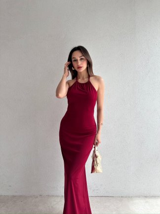 FRANK Maxi Elbise 7012 - Bordo 