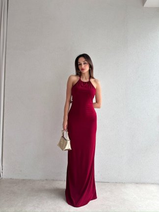 FRANK Maxi Elbise 7012 - Bordo - 2