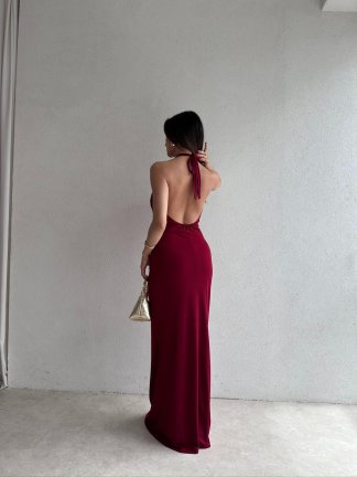 FRANK Maxi Elbise 7012 - Bordo - 3