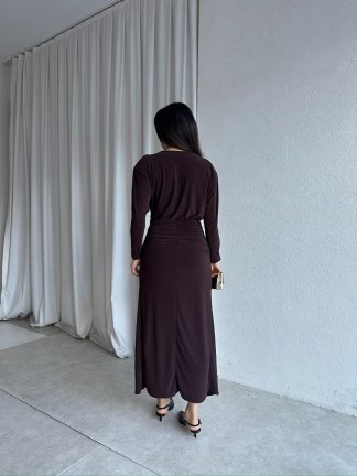 FRAPPE Midi Elbise 8711 - Acı Kahve - 4