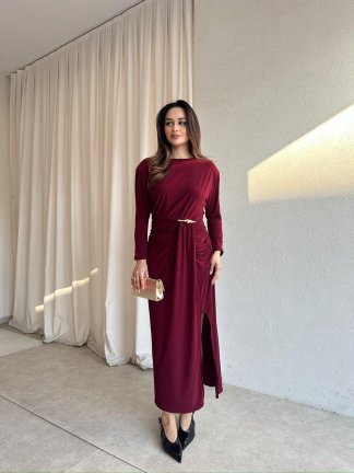 FRAPPE Midi Elbise 8711 - Bordo - 3