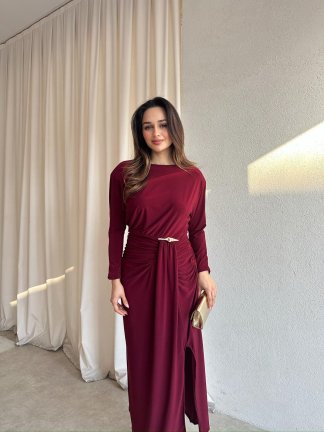 FRAPPE Midi Elbise 8711 - Bordo - 2