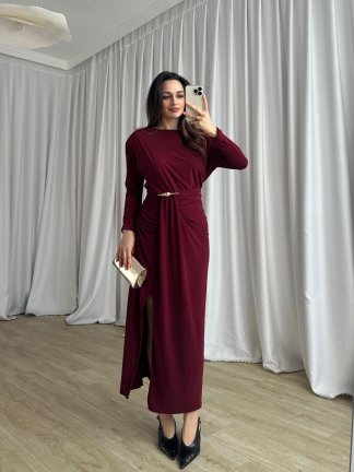 FRAPPE Midi Elbise 8711 - Bordo - 3