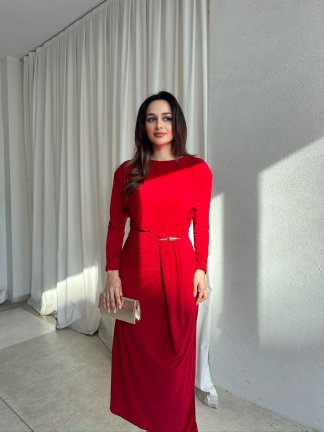 FRAPPE Midi Elbise 8711 - Kırmızı - 2