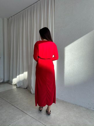 FRAPPE Midi Elbise 8711 - Kırmızı - 4