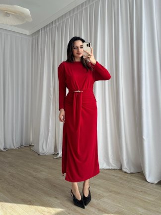 FRAPPE Midi Elbise 8711 - Kırmızı - 1