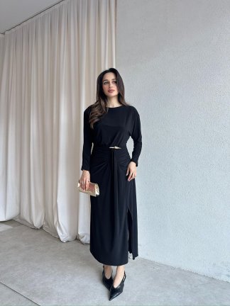 FRAPPE Midi Elbise 8711 - Siyah - 3