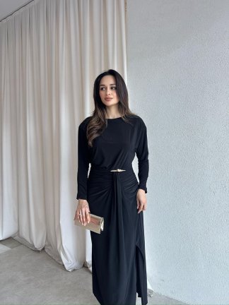 FRAPPE Midi Elbise 8711 - Siyah - 2