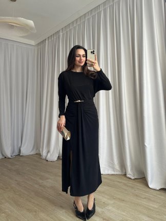 FRAPPE Midi Elbise 8711 - Siyah - 3