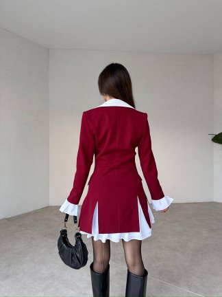 Gömlek Detaylı Mini FRESCO Elbise 4893 - Bordo - 3