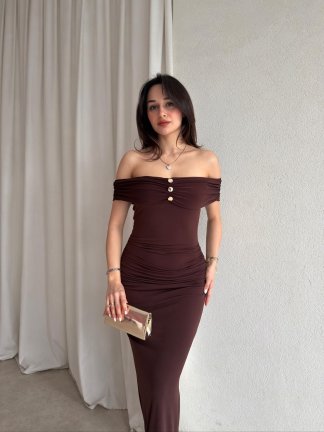  FREZYA Maxi Elbise 8902 - Acı Kahve 