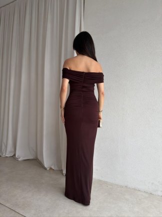  FREZYA Maxi Elbise 8902 - Acı Kahve - 3