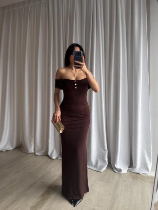  FREZYA Maxi Elbise 8902 - Acı Kahve - 2