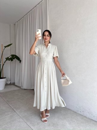 FRİDA Midi Elbise 7863 - Bej - 2